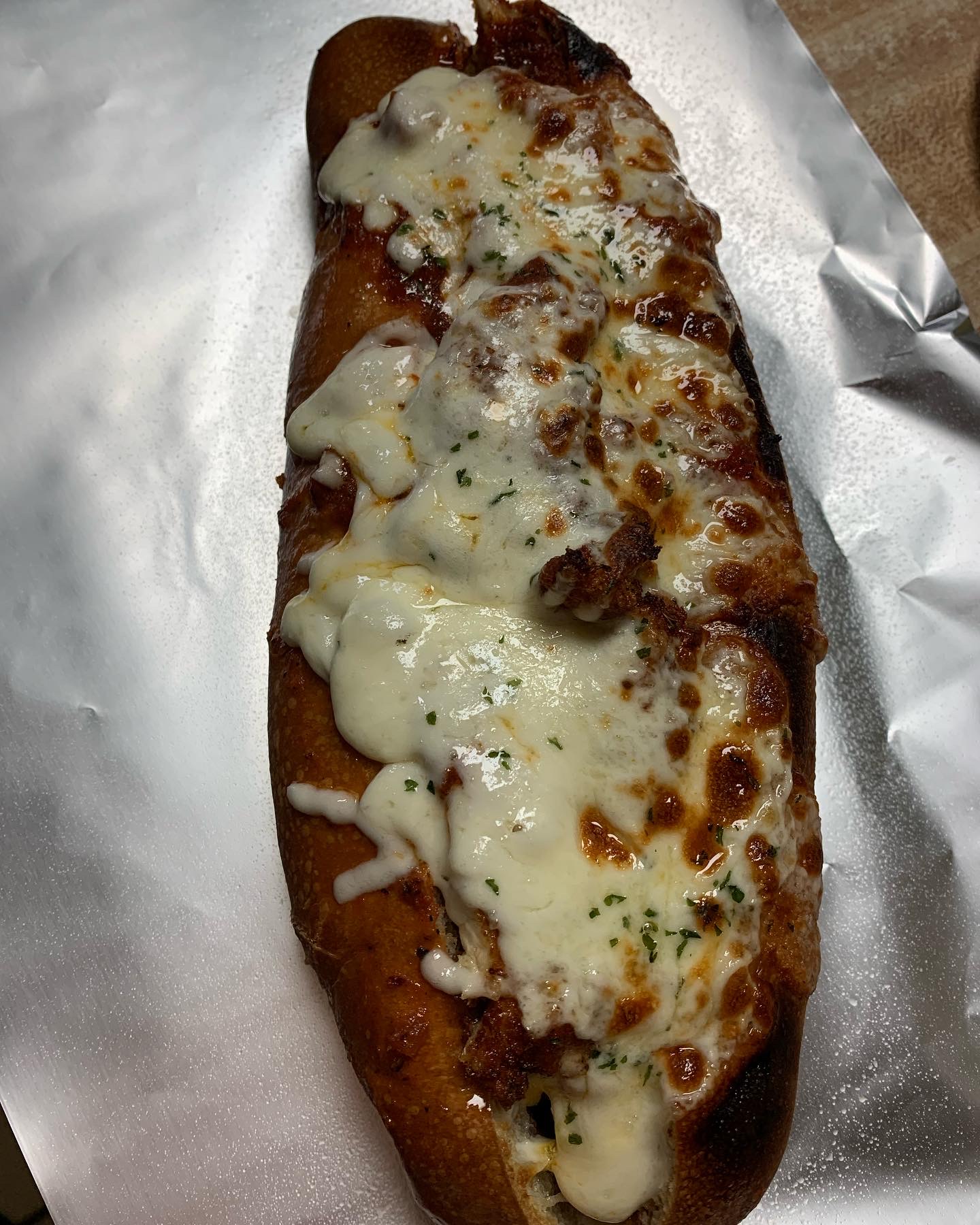 Hot Meatball Parmigiana Sub sandwich